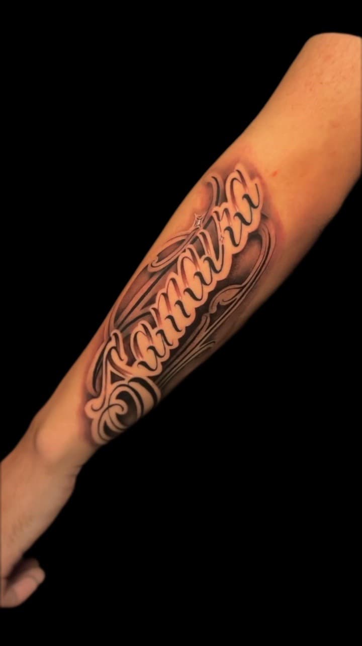 Lettering + Script name tattoo on Forearm by Santos_inkz on TattMe
