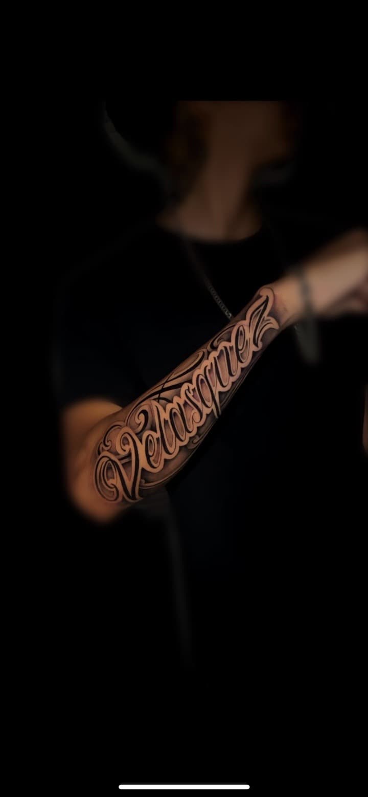 Lettering + Script name tattoo on Forearm by Santos_inkz on TattMe
