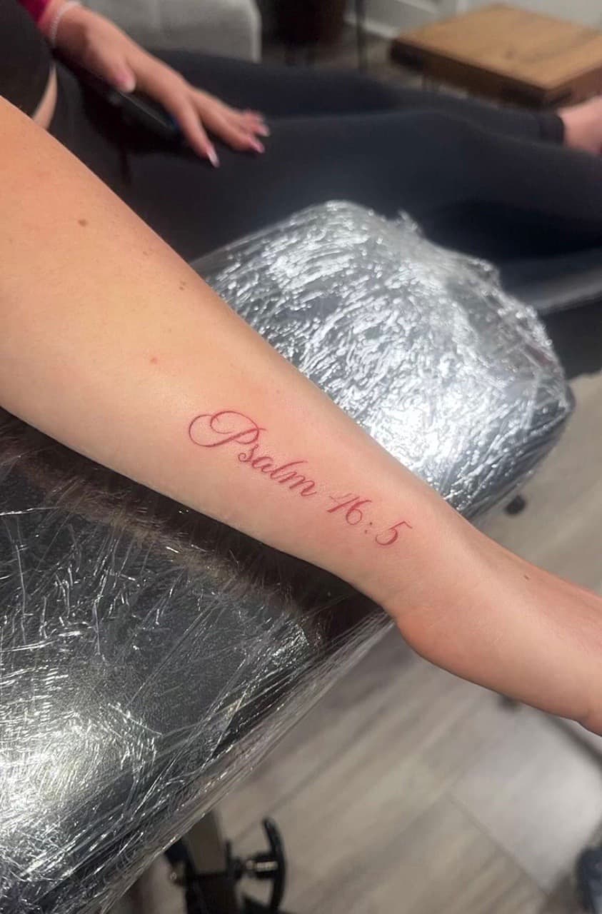 Lettering + Script psalm tattoo on Forearm by prodaJ on TattMe
