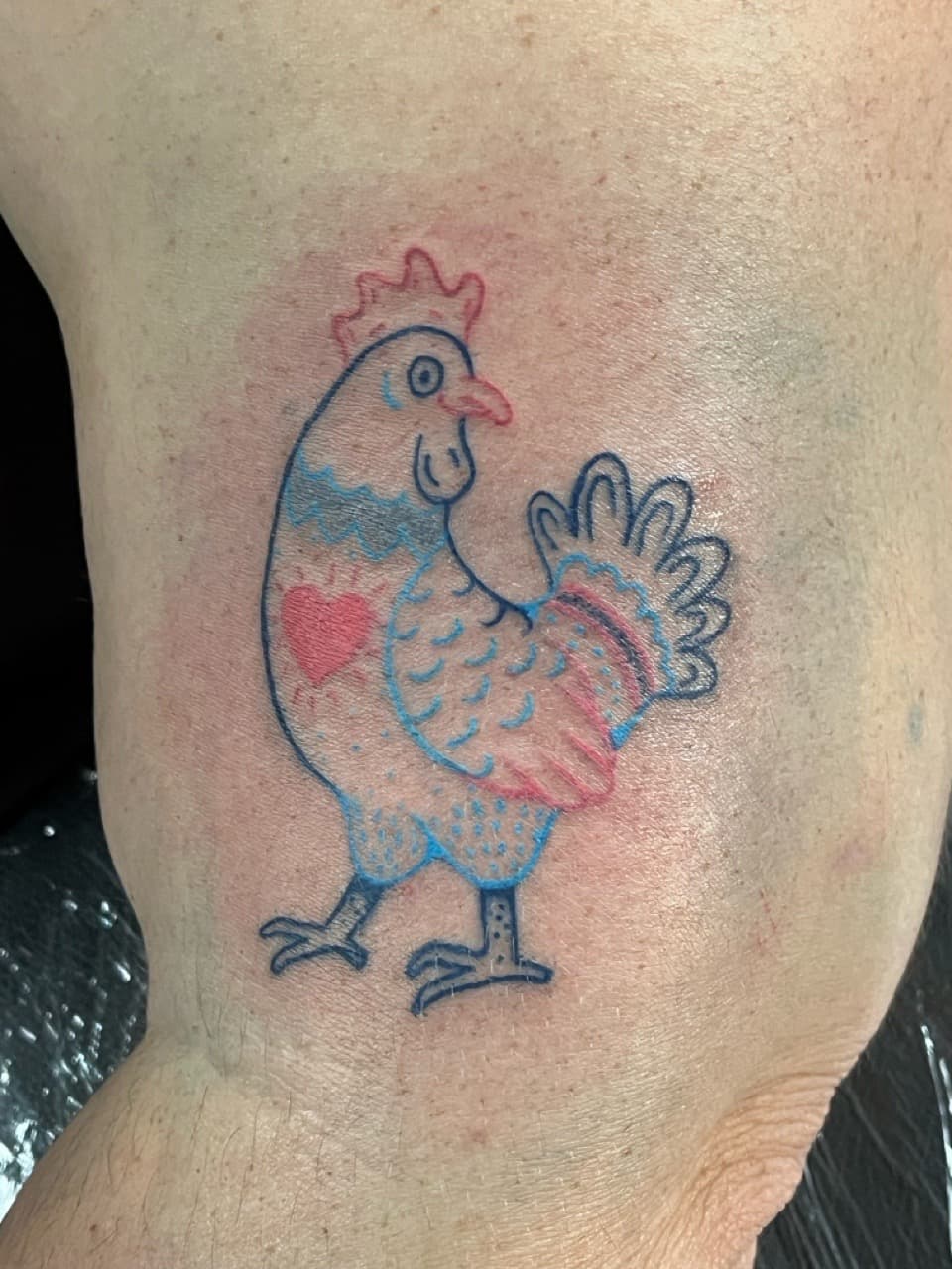 Color + Line-work chicken tattoo on Upper Arm by prodaJ on TattMe