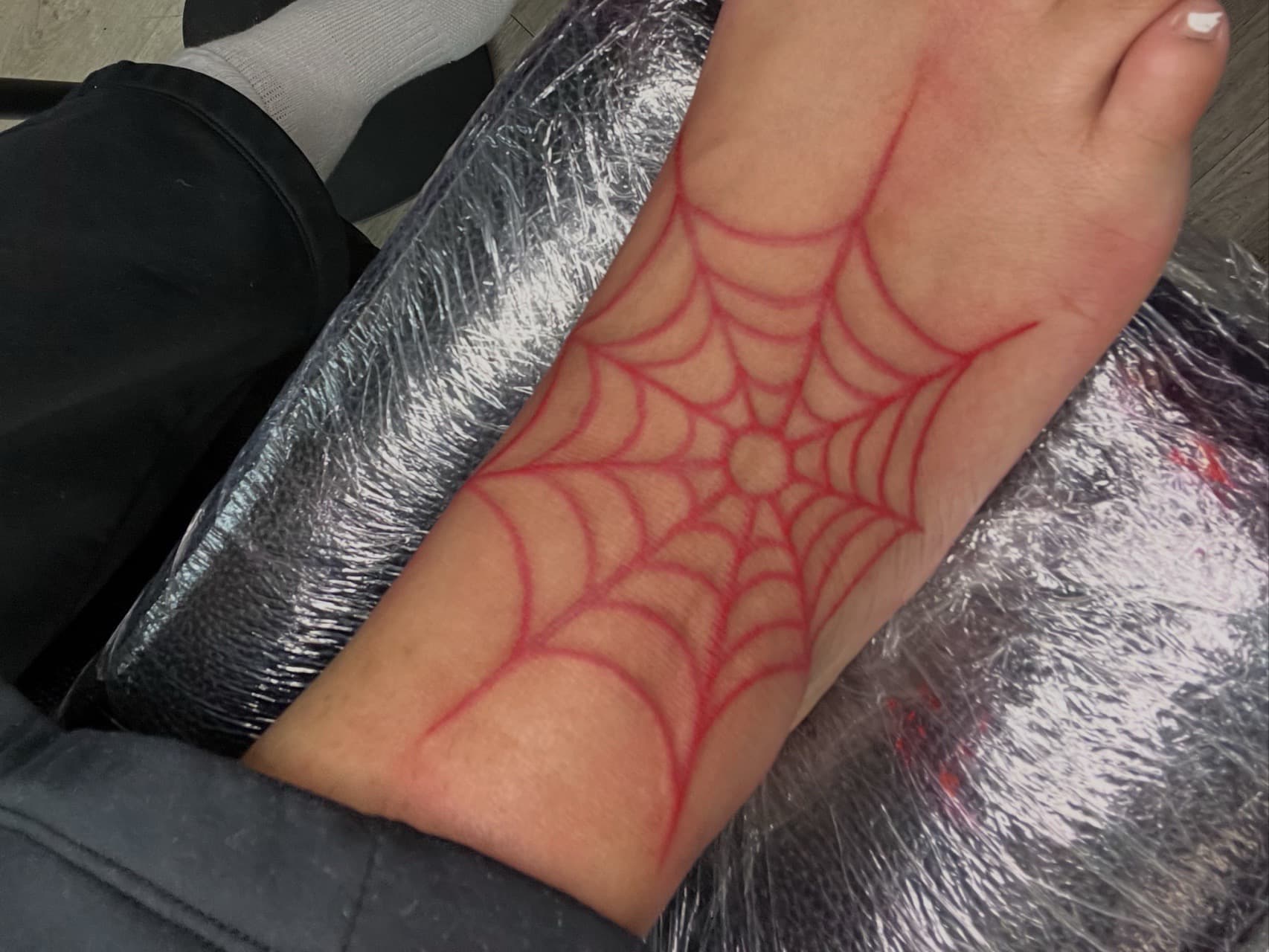 Line-work + Color spider web tattoo on Foot by prodaJ on TattMe