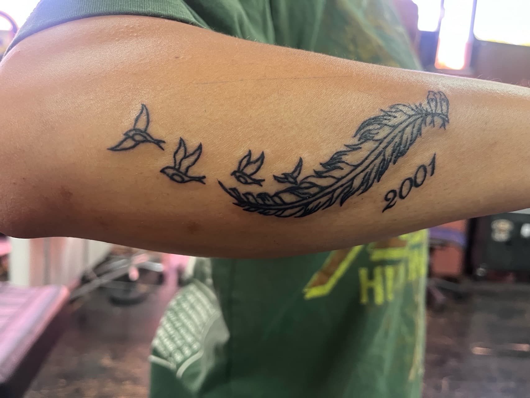 Fine Line + Black-work feather tattoo on Forearm by prodaJ on TattMe