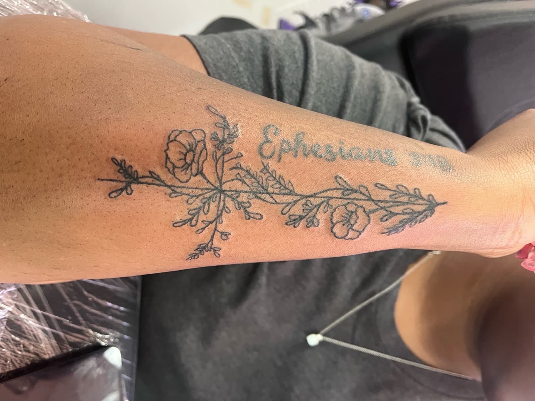 Fine Line + Floral flowers tattoo on Upper Arm by prodaJ on TattMe