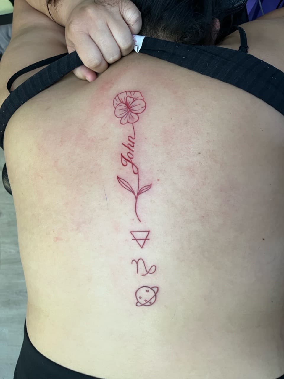 Fine Line + Minimalist flower tattoo on Spine by prodaJ on TattMe