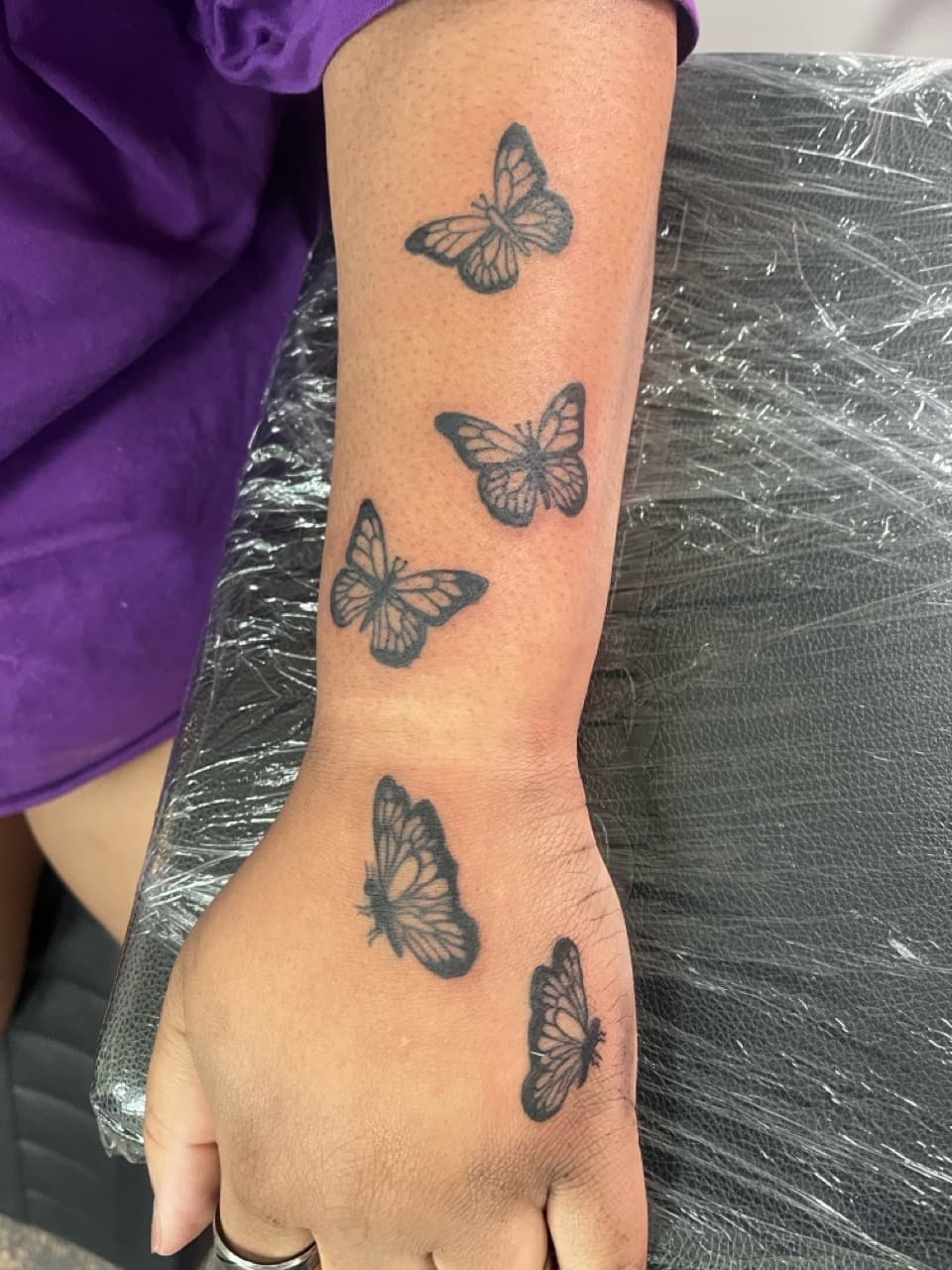 Fine Line + Black-work butterflies tattoo on Forearm by prodaJ on TattMe