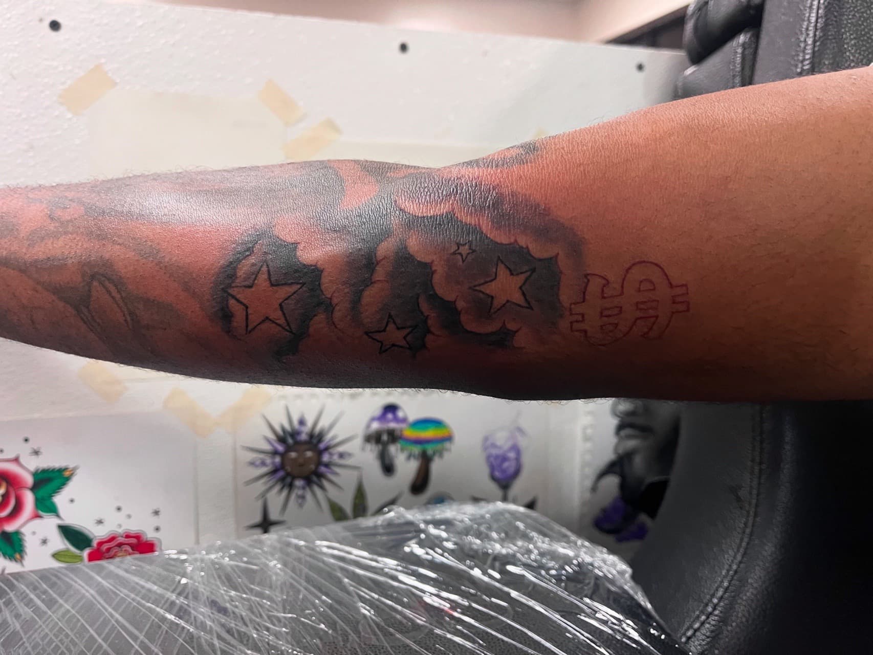 Black & Grey + Line-work clouds tattoo on Forearm by prodaJ on TattMe