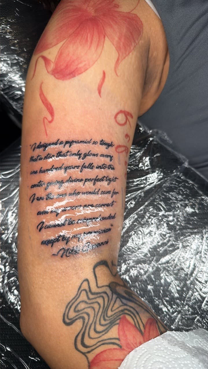 Lettering + Script flower tattoo on Forearm by yeahdatscjink on TattMe