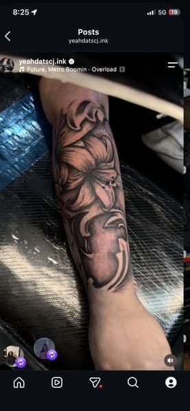 Black & Grey + Floral flowers tattoo on Forearm by yeahdatscjink on TattMe
