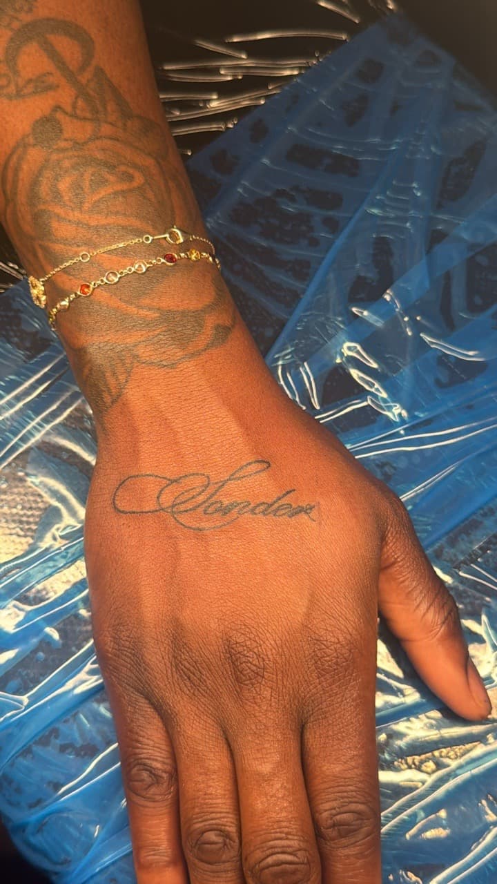 Lettering + Script rose tattoo on Hand by yeahdatscjink on TattMe