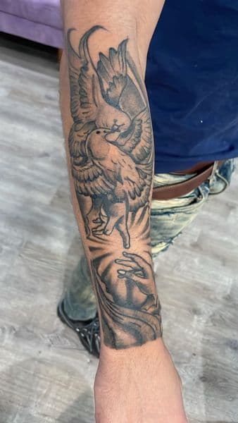 Black & Grey + Religious doves tattoo on Forearm by yeahdatscjink on TattMe