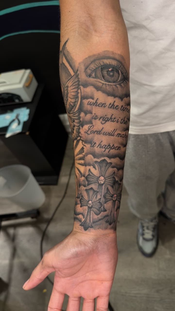 Black & Grey + Realism eye tattoo on Forearm by yeahdatscjink on TattMe