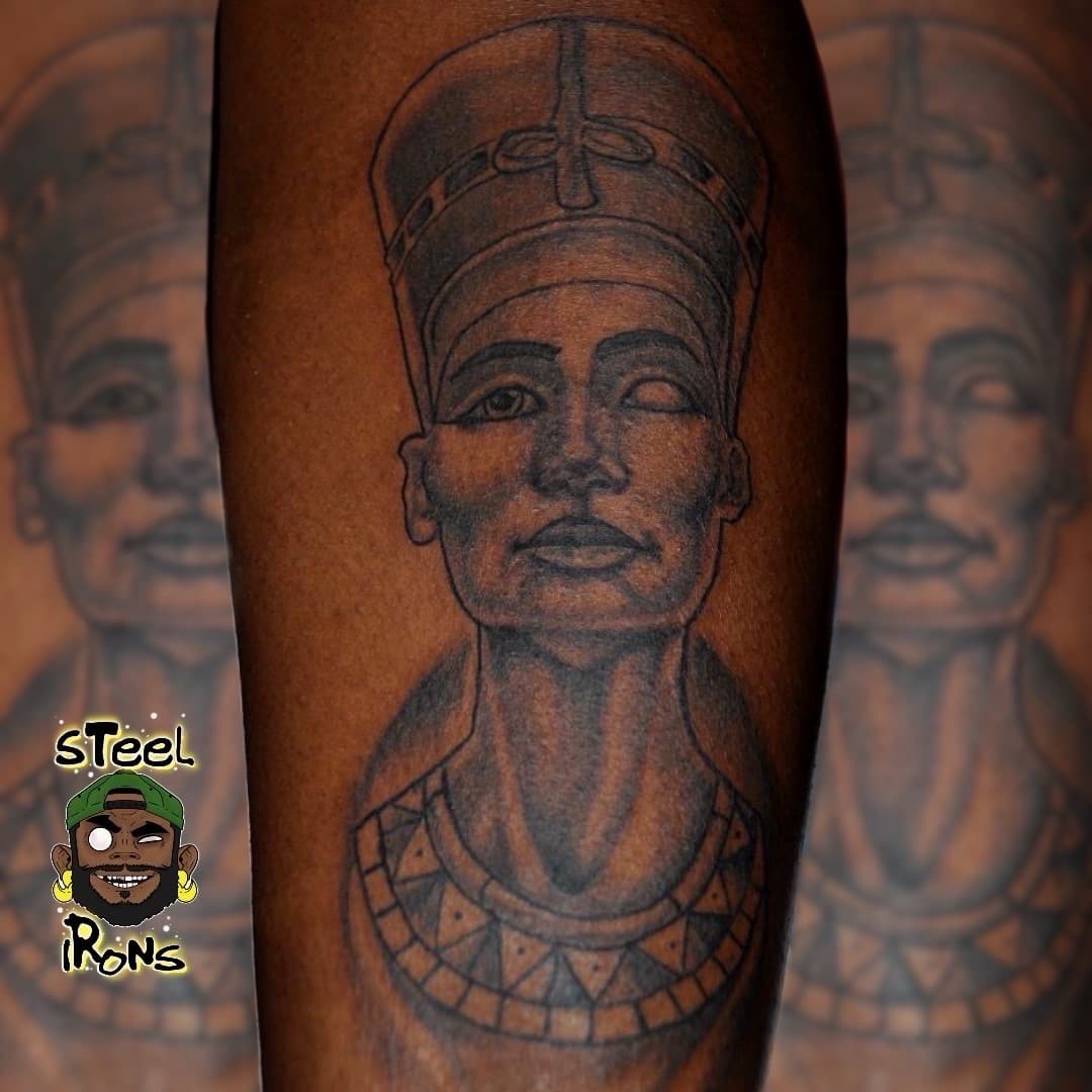 Black & Grey + Illustrative nefertiti tattoo on Upper Arm by Steelirons on TattMe