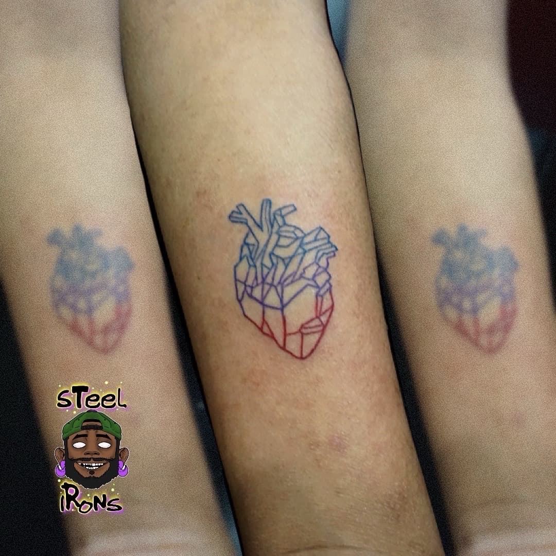 Geometric + Fine Line heart tattoo on Forearm by Steelirons on TattMe