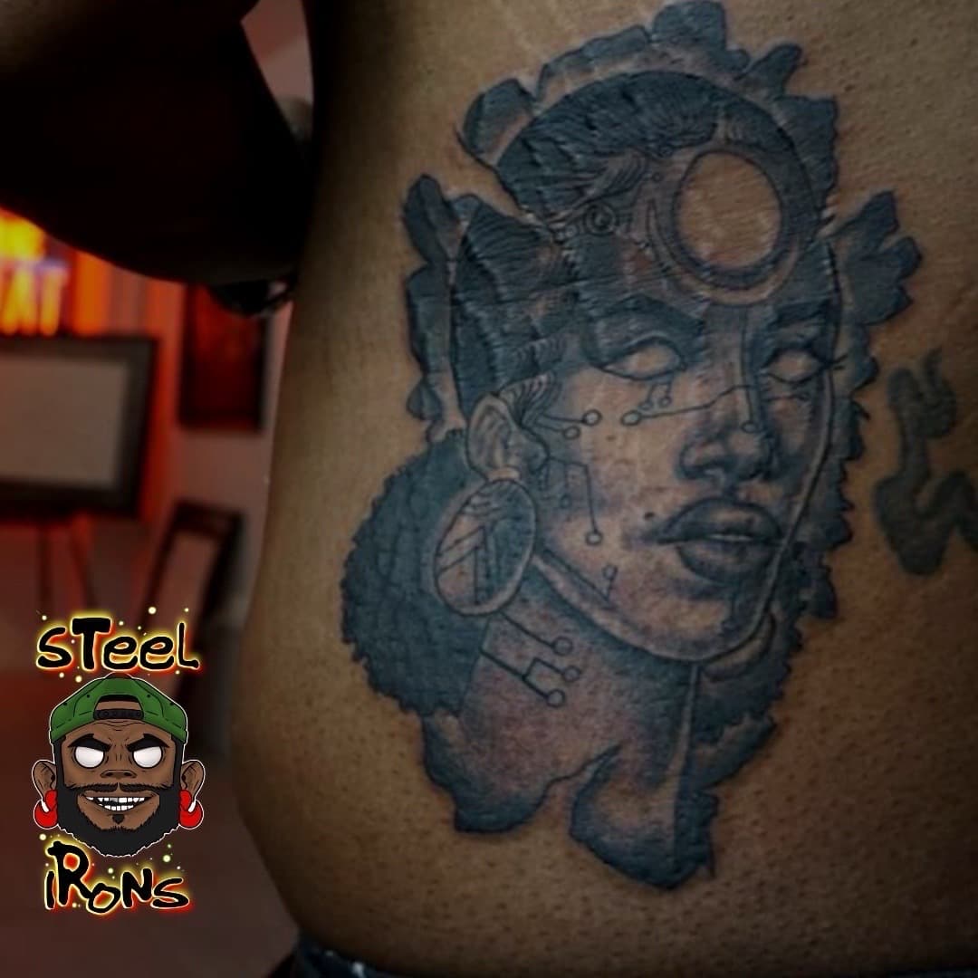 Black & Grey + Illustrative woman tattoo on Ribs by Steelirons on TattMe
