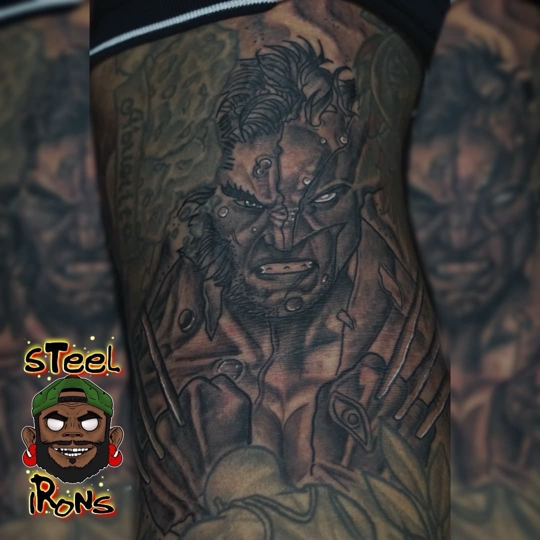Black & Grey + Illustrative wolverine tattoo on Upper Arm by Steelirons on TattMe