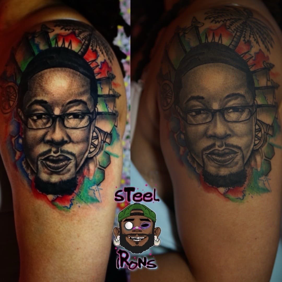 Realism + Portrait man tattoo on Upper Arm by Steelirons on TattMe