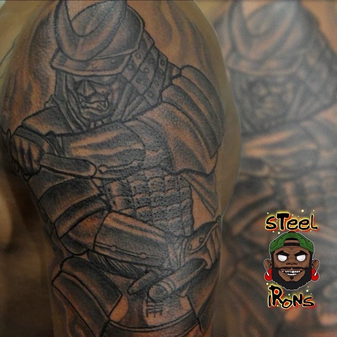 Black & Grey + Japanese samurai tattoo on Shoulder by Steelirons on TattMe