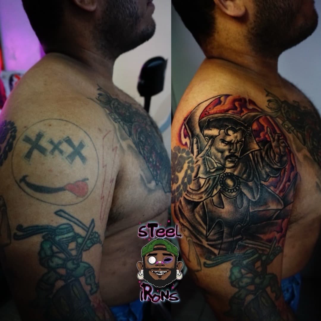 New School + Cover-Ups dr strange tattoo on Shoulder by Steelirons on TattMe
