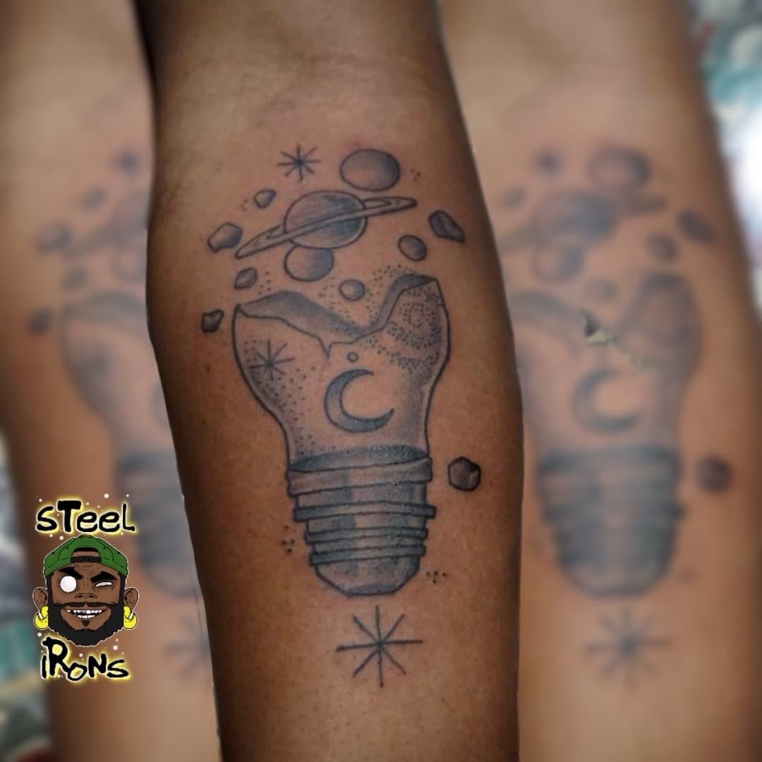 Black & Grey + Illustrative lightbulb tattoo on Forearm by Steelirons on TattMe