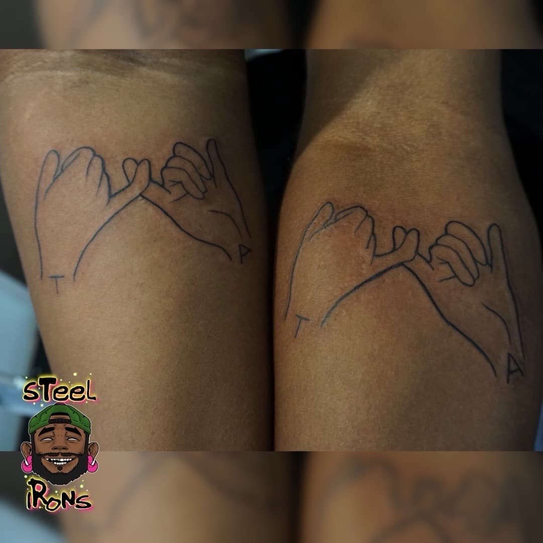 Fine Line + Minimalist hands tattoo on Upper Arm by Steelirons on TattMe