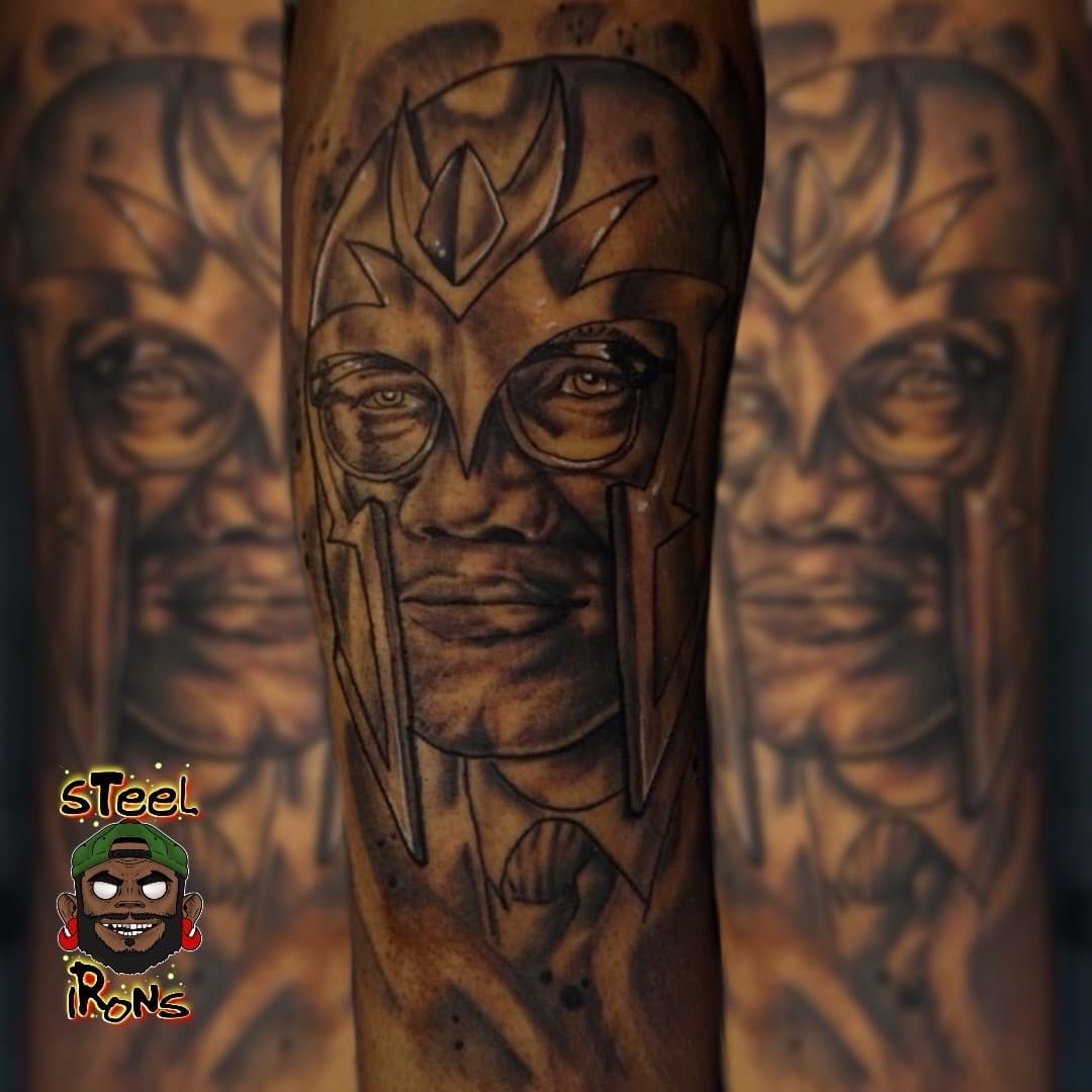 Black & Grey + Realism helmet tattoo on Forearm by Steelirons on TattMe