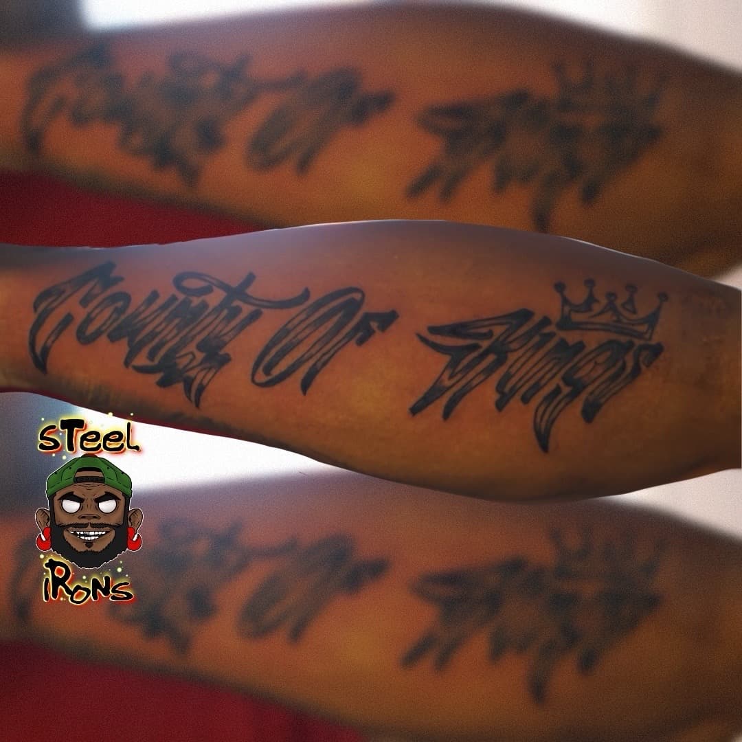 Lettering + Script crown tattoo on Forearm by Steelirons on TattMe