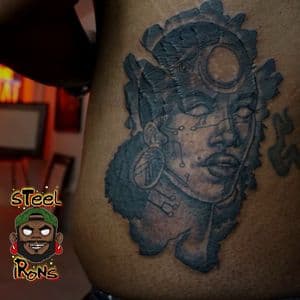 Black & Grey + Illustrative woman tattoo on Ribs by Steelirons on TattMe