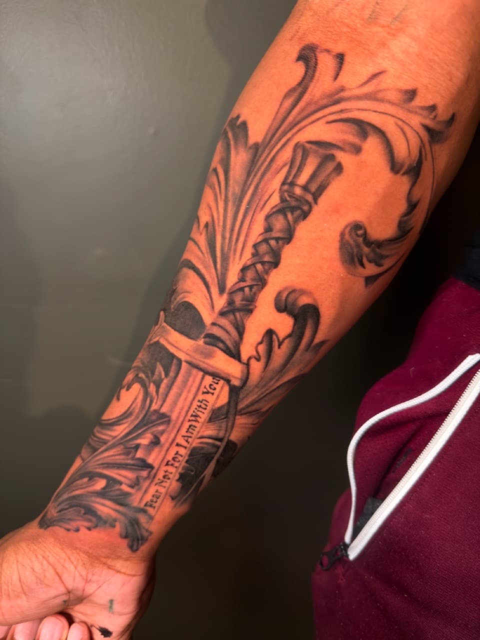 Black & Grey + Lettering sword tattoo on Forearm by Noticeink on TattMe