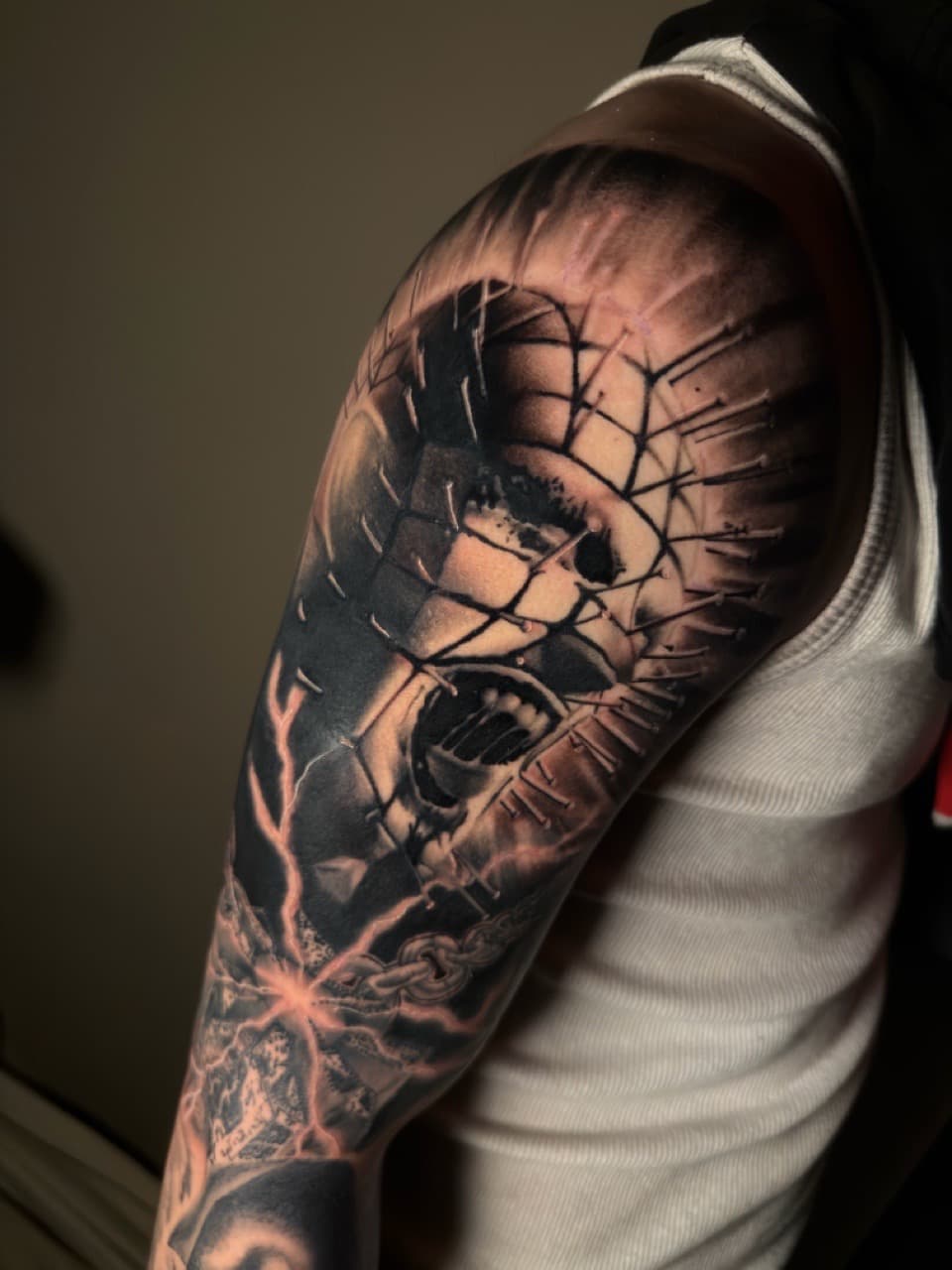 Black & Grey + Illustrative Realism skull tattoo on Upper Arm by Noticeink on TattMe