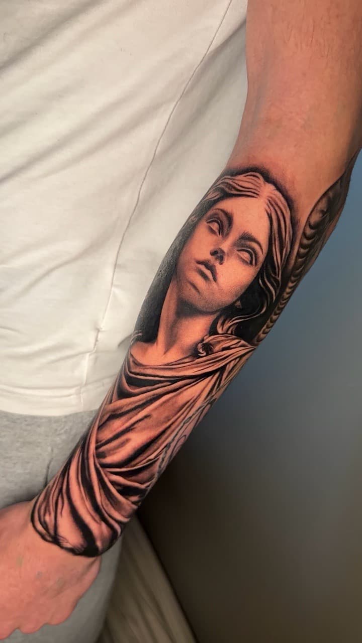 Black & Grey + Realism angel tattoo on Forearm by Noticeink on TattMe