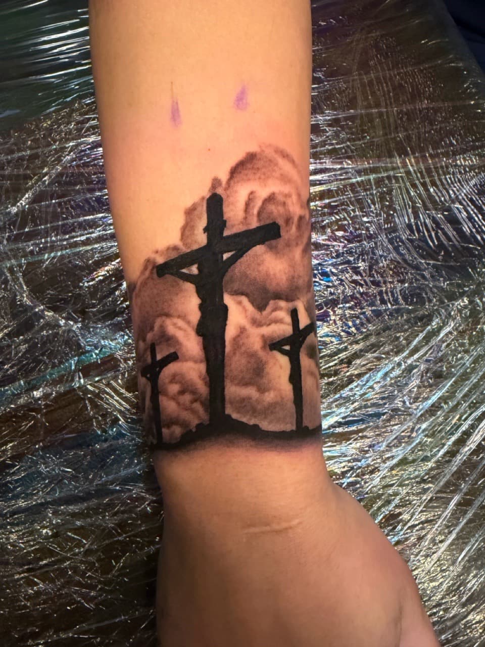 Black & Grey + Religious crosses tattoo on Forearm by Noticeink on TattMe