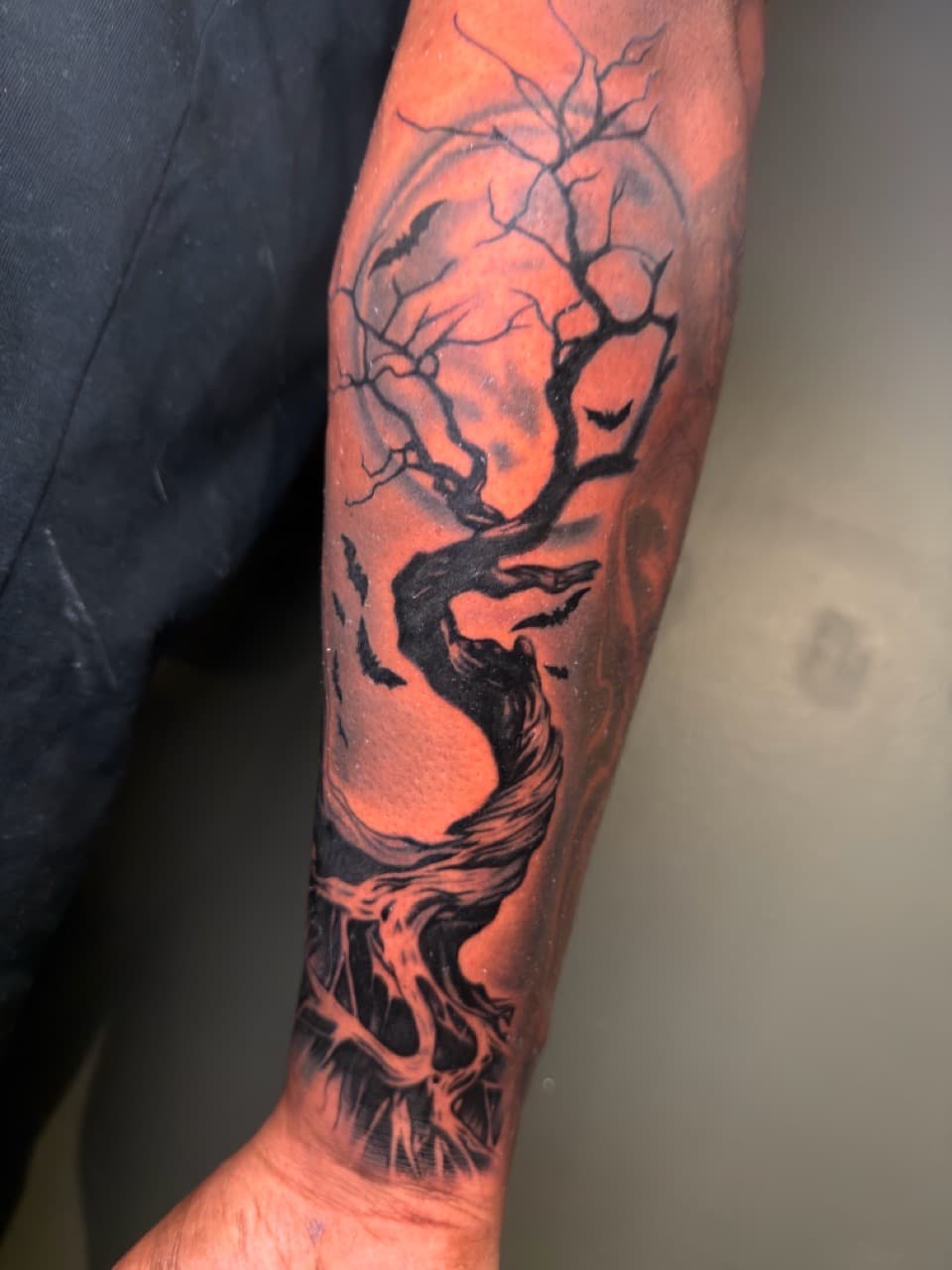 Black-work + Illustrative tree tattoo on Forearm by Noticeink on TattMe