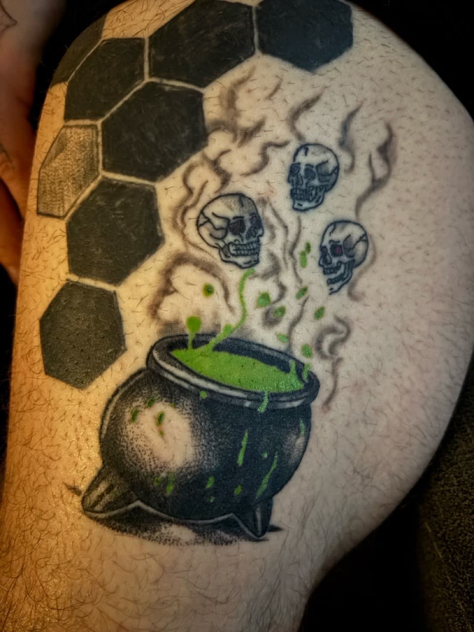 Illustrative + New School cauldron tattoo on Upper Arm by Skull_Brothers_Ink on TattMe