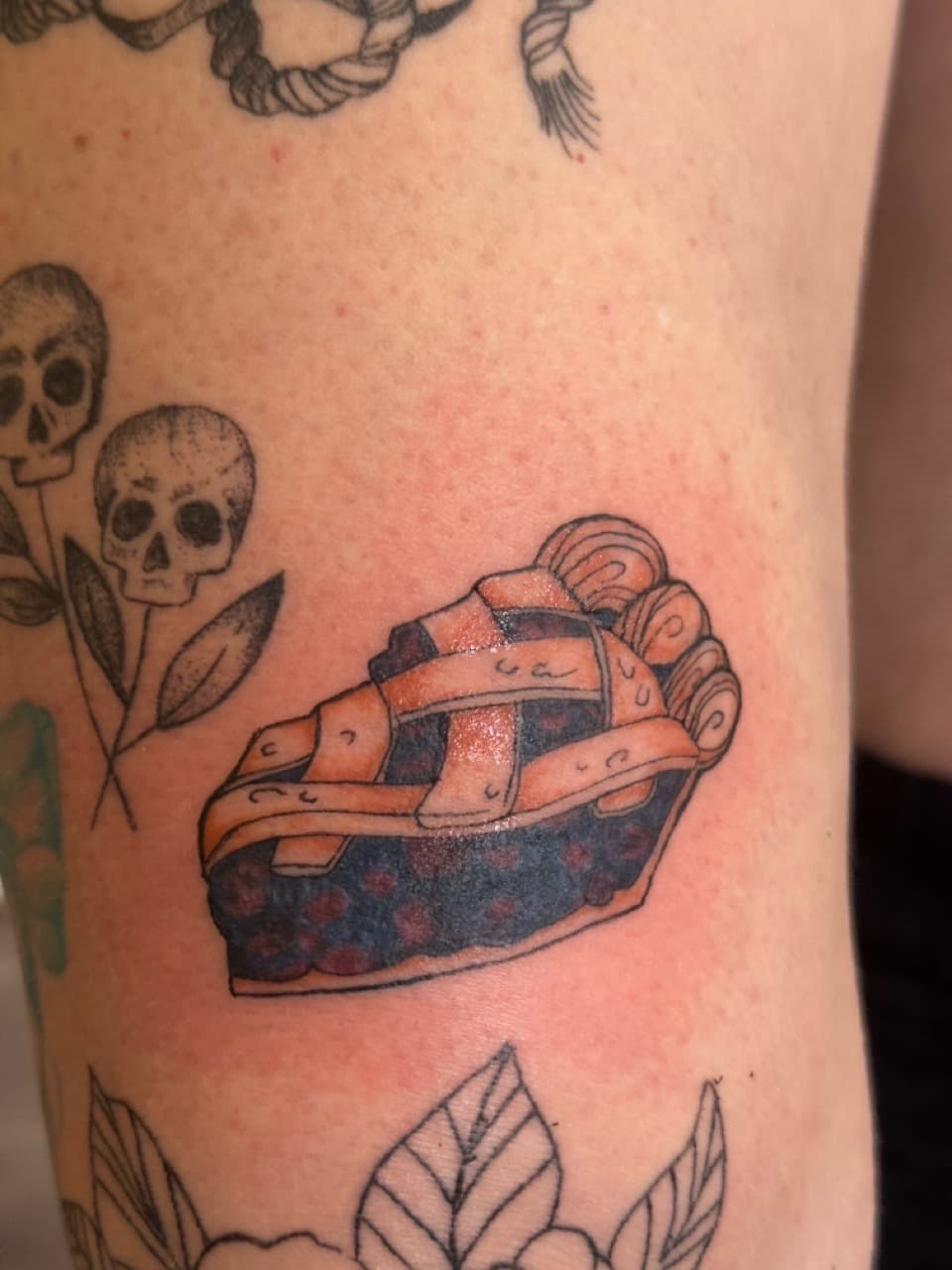 Color + Traditional pie tattoo on Upper Arm by Skull_Brothers_Ink on TattMe