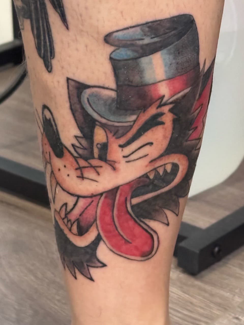 American Traditional + Traditional wolf tattoo on Calf by Skull_Brothers_Ink on TattMe