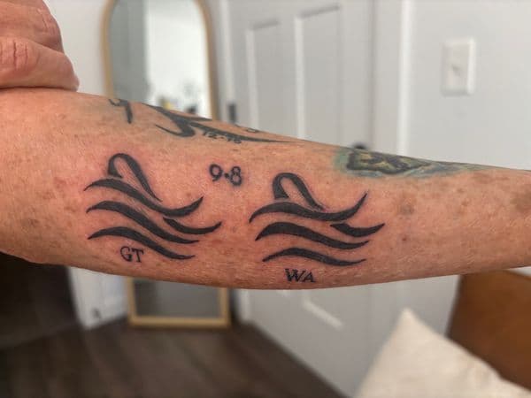 Black-work + Abstract waves tattoo on Forearm by Skull_Brothers_Ink on TattMe