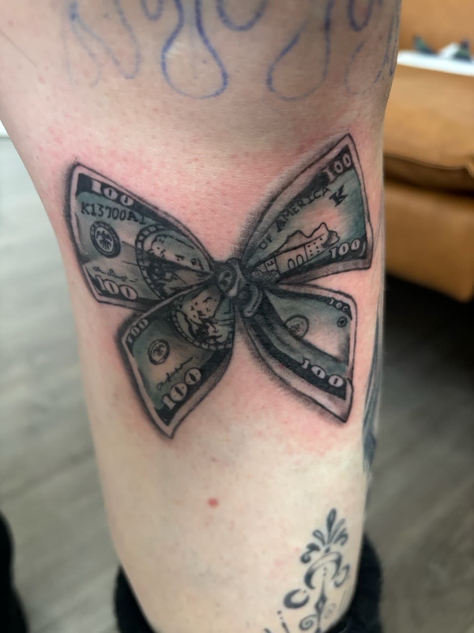 Black & Grey + Realism money tattoo on Thigh by Skull_Brothers_Ink on TattMe