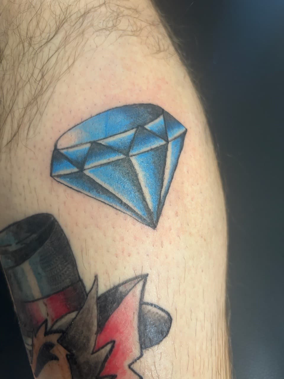 Traditional + American Traditional diamond tattoo on Calf by Skull_Brothers_Ink on TattMe
