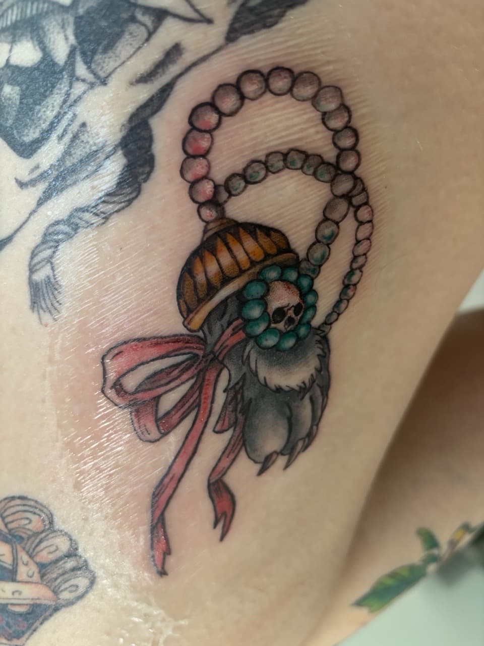 Neo-Traditional + Color beads tattoo on Upper Arm by Skull_Brothers_Ink on TattMe