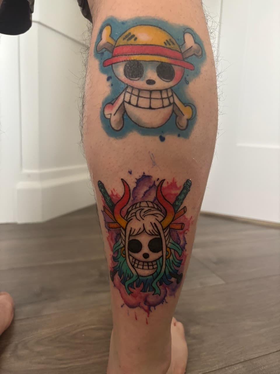 Anime + Pop Culture skulls tattoo on Calf by Skull_Brothers_Ink on TattMe