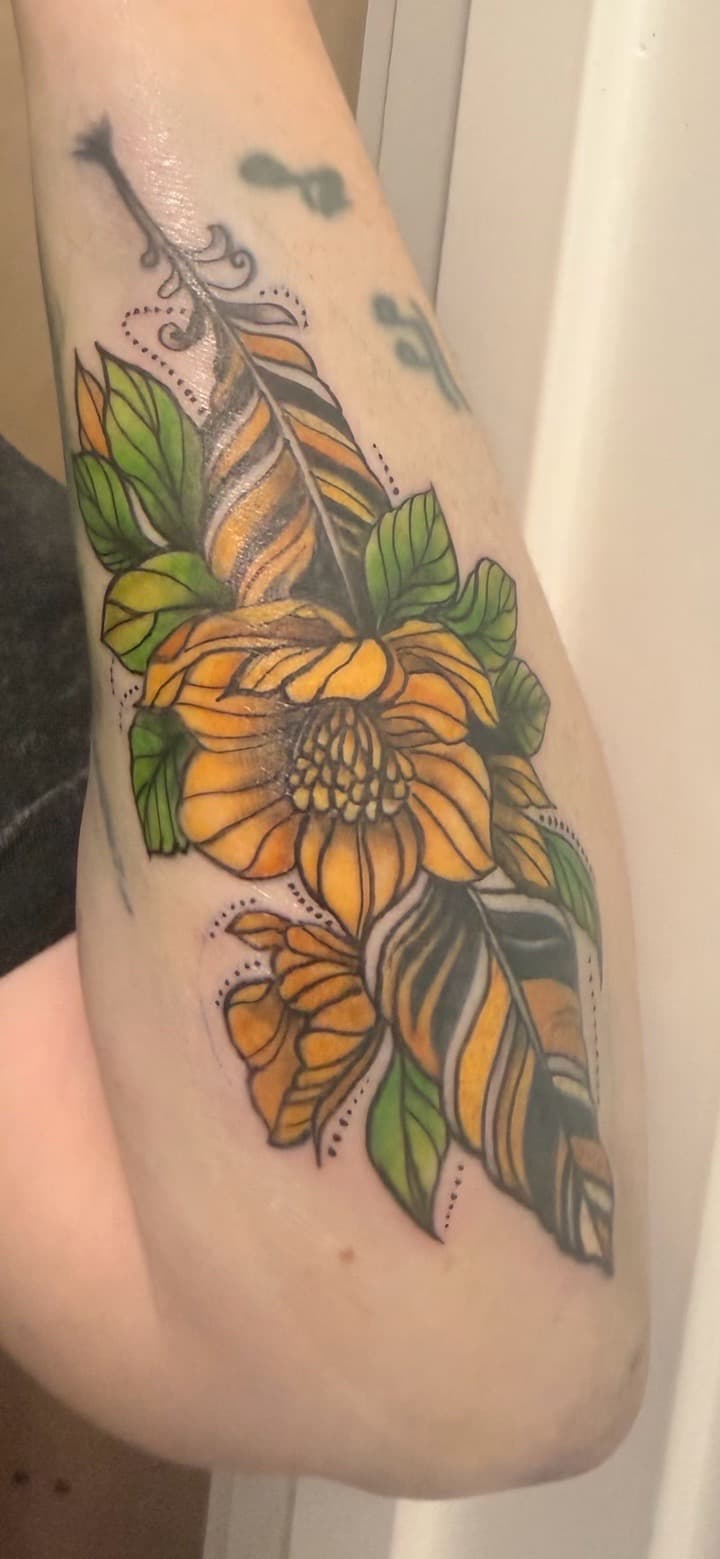 Illustrative + Color flowers tattoo on Upper Arm by Skull_Brothers_Ink on TattMe