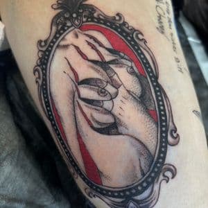 Black & Grey + Illustrative mirror tattoo on Upper Arm by Skull_Brothers_Ink on TattMe