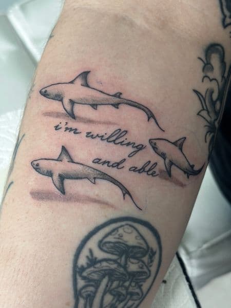 Black & Grey + Illustrative sharks tattoo on Forearm by Skull_Brothers_Ink on TattMe