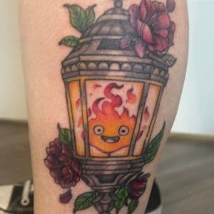 Illustrative + Color calcifer tattoo on Calf by Skull_Brothers_Ink on TattMe