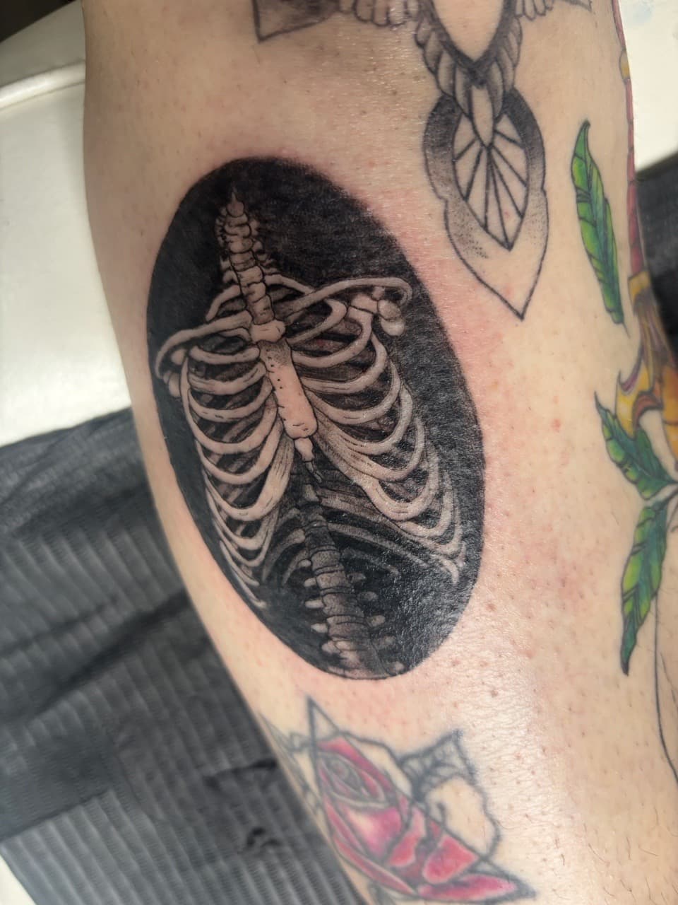 Black & Grey + Illustrative rib cage tattoo on Calf by Skull_Brothers_Ink on TattMe