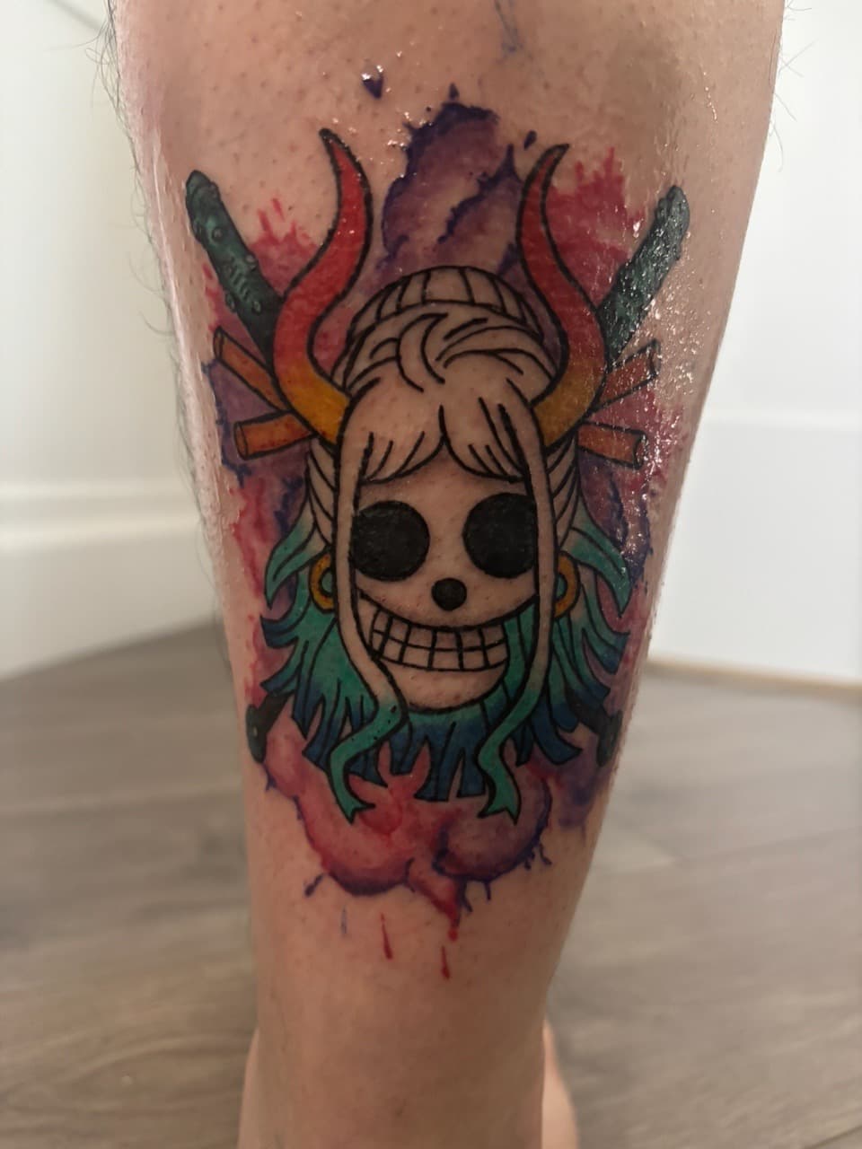 Anime + Pop Culture skull tattoo on Calf by Skull_Brothers_Ink on TattMe