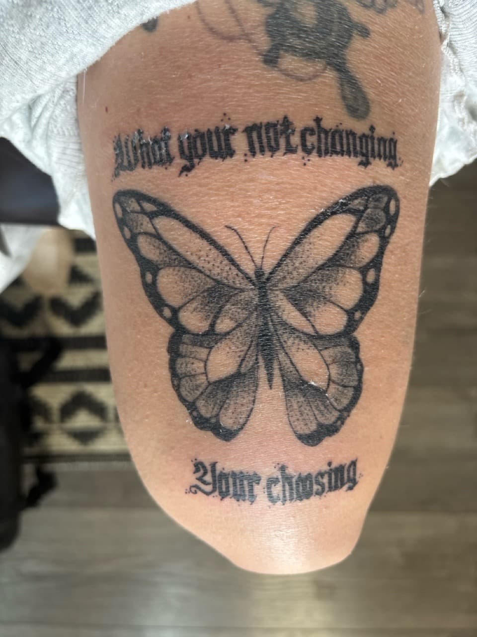Black-work + Lettering butterfly tattoo on Forearm by Skull_Brothers_Ink on TattMe