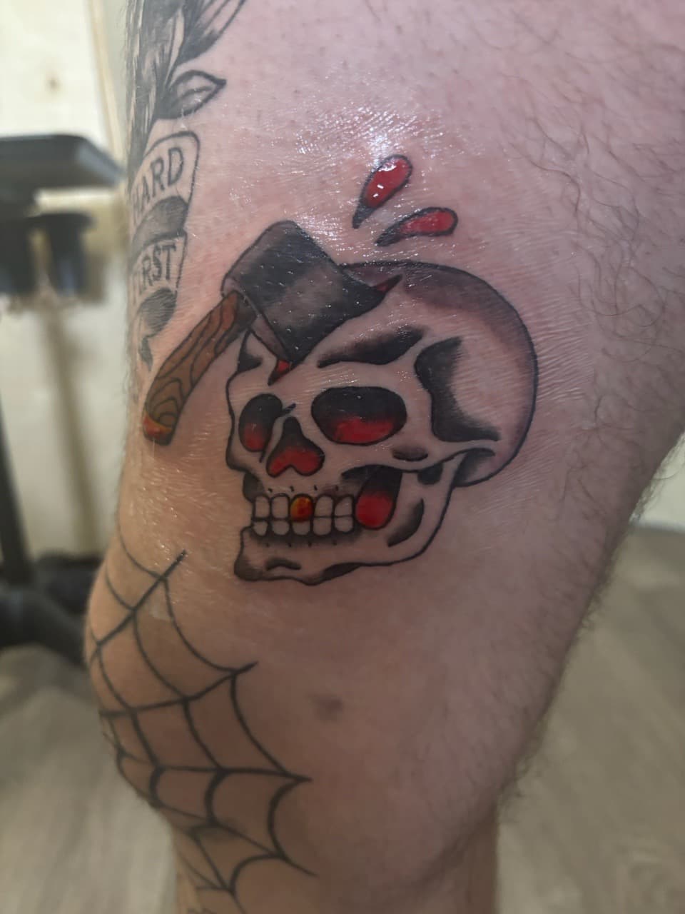 American Traditional + Traditional skull tattoo on Calf by Skull_Brothers_Ink on TattMe