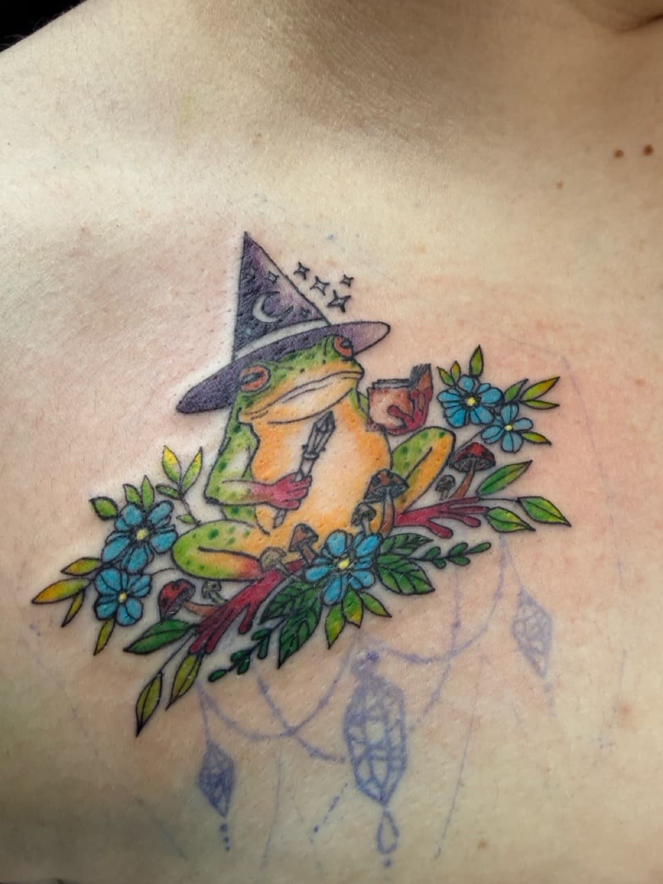 Illustrative + Color frog tattoo on Chest by Skull_Brothers_Ink on TattMe