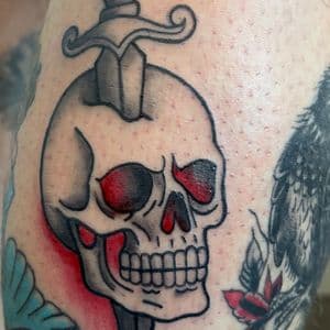 American Traditional + Traditional skull tattoo on Calf by Skull_Brothers_Ink on TattMe